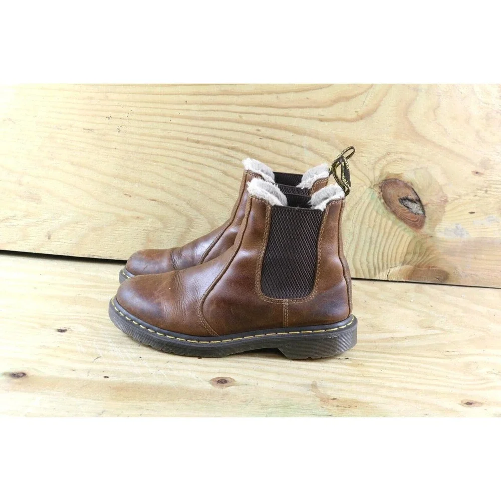 Dr Doc Martens Boots Womens 9 Black Air Wair Chelsea 2976 Leonore Faux Fur Shoes